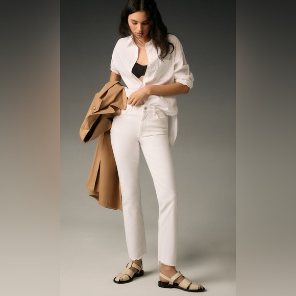 Anthropologie Paige Cindy High Rise Straight Leg Jeans White Noise Wash Size 33 - Picture 1 of 15